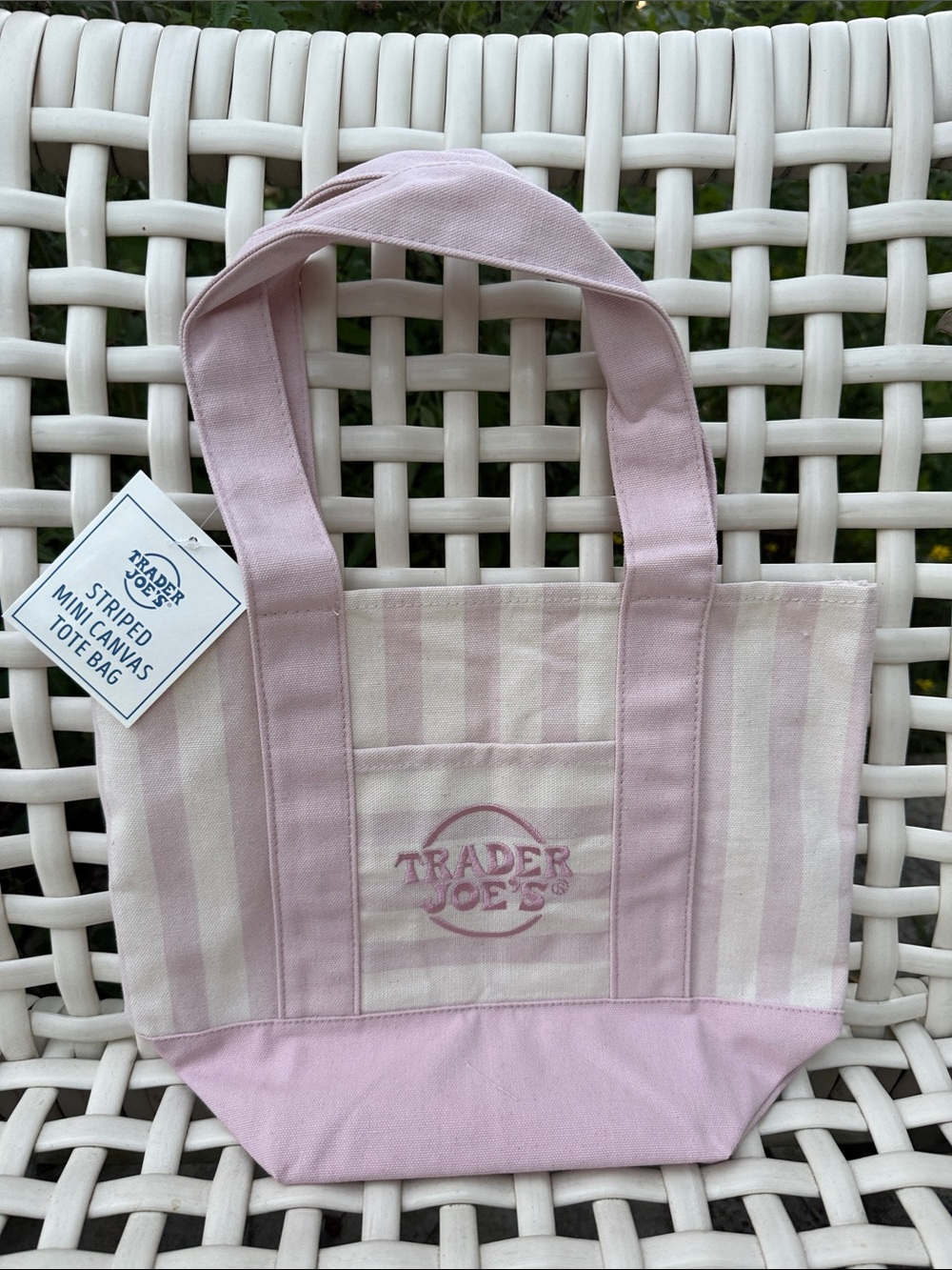 Trader Joe’s Mini Tote Bag pink stripe new with tags